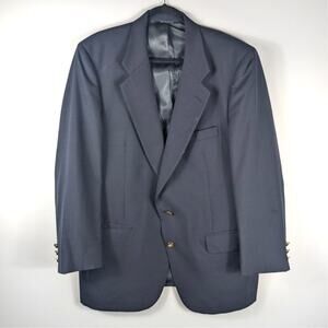 Burberrys Saks 46L Navy Wool Blazer Mens Gold Buttons Classic Tailored Jacket